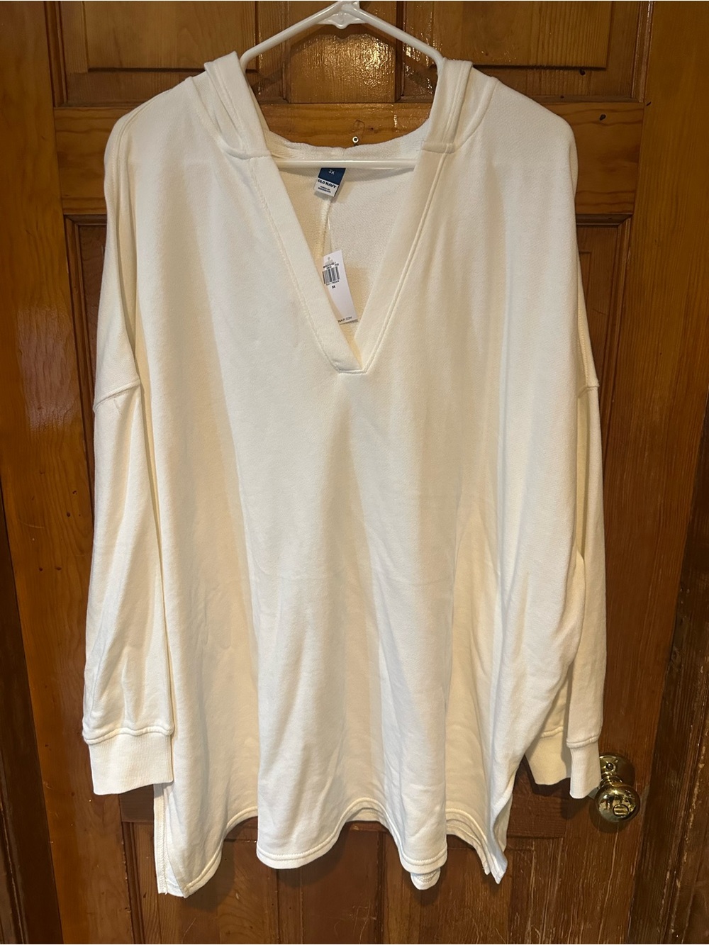 Women's Off-White Relaxed V-Neck Hoodie Top